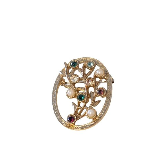 Vintage Sarah Coventry Brooch Pin Gold Tone Floral Branch Themed - Picture 1 of 4